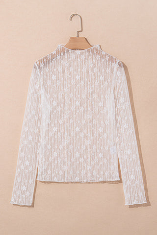 Lace Pattern Sheer Long Sleeve Top