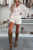 Lace Button-Up and Shorts Set