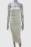 Strapless Midi Dress with Tie Detail