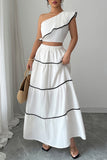 One-Shoulder Tiered Skirt Set
