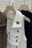 Button-Adorned Military Tank Top
