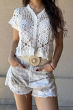 Button-Front Crochet T-Shirt