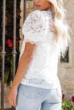 High Neck Lace Short Sleeve Blouse