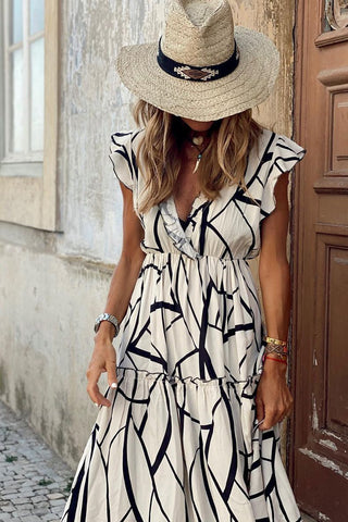 V-Neck Ruffle Sleeve Casual Dress