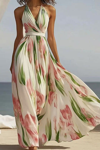 Halter Neck Floral Maxi Dress