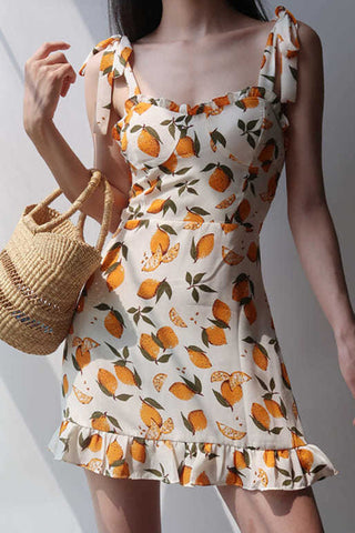 Fruity Print Tie Strap Sundress