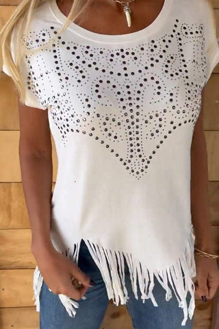 Fringe Hem Studded T-Shirt