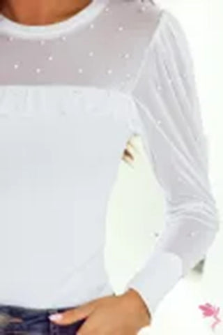 Pearl Decor Patchwork Long Sleeve Top