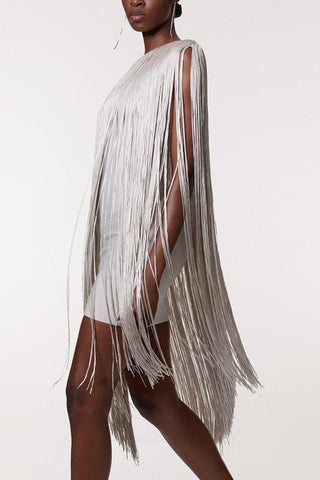 Fringe One-Shoulder Evening Dress