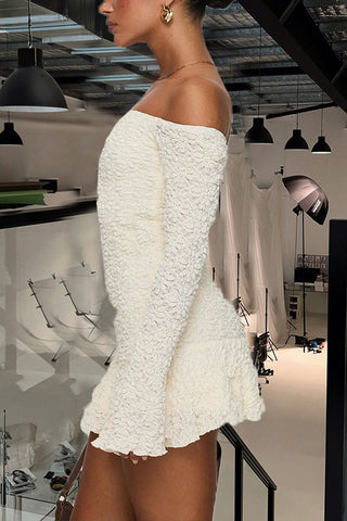 Off-Shoulder Textured Casual Dress