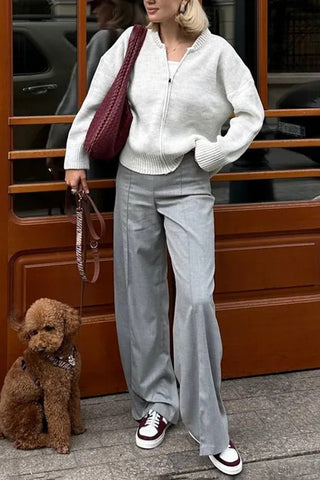 Zip-Front Ribbed Cardigan