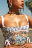 Graphic Lace-Up Tank Top