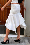 Ruched Midi Skirt with Asymmetrical Hem