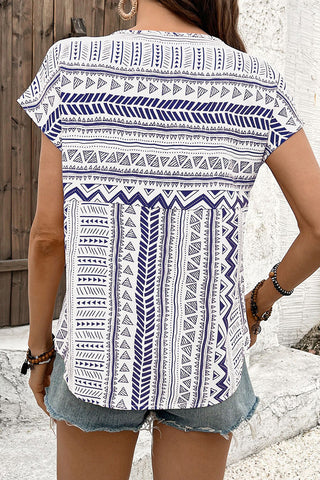 Geometric Print Keyhole T-Shirt