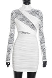 Lace Long Sleeve Ruched Evening Dress