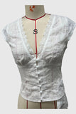 Button-Front Lace Trim Blouse