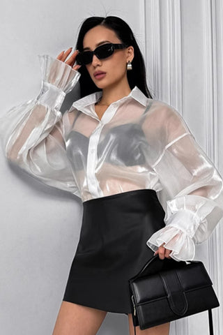 Elegant Sheer Button-Up Blouse