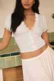 Lace Trim Button-Front Blouse