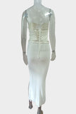 Pearl Trim Crop and Skirt Set