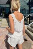 Lace-Trimmed Button-Front Short Set