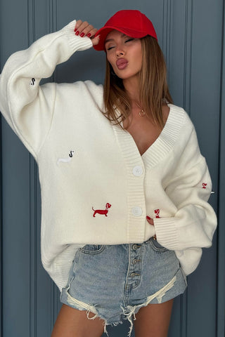 Dog Motif Button Cardigan