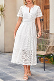 V-Neck Short Sleeve Midi Dress