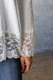 V Neck Long Sleeve Top with Lace Trim
