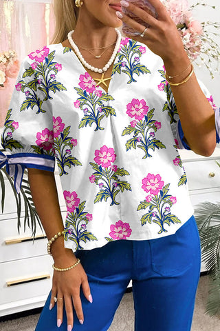 Floral Print Bow Sleeve Blouse