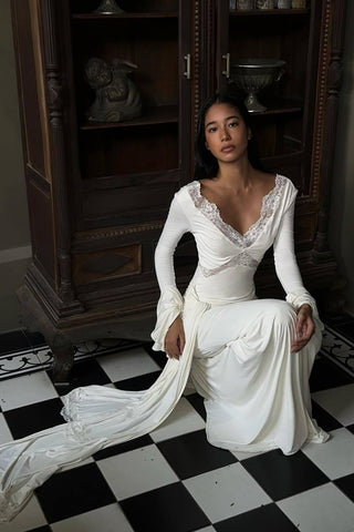 Elegant V-Neck Lace Evening Dress