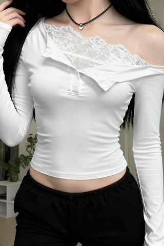 Asymmetric Button-Detail Long Sleeve Top