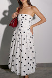 Strapless Polka Dot Midi Dress