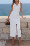 Button-Front Sleeveless Casual Dress