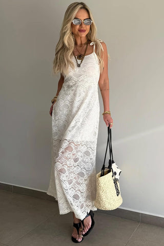 Tie Spaghetti Strap Floral Lace Overlay Dress