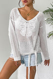 Lace Bow Open-Knit Top
