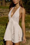 Halter Lace-Trim Mini Dress