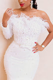 Feathered Off-Shoulder Gala Dress