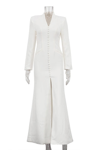 Elegant Button-Detail Evening Gown