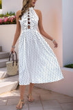 Polka Dot Halter Neck Casual Dress