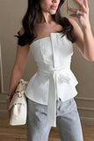 Strapless Tie-Waist Peplum Top