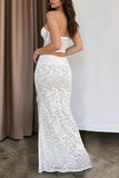 Lace Spliced Skirt Set With Ruched Detail
