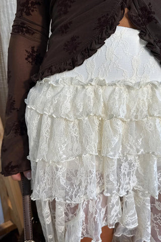 Sheer Ruffle High Low Midi Skirt
