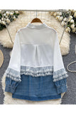 Ruffle-Trim Button-Front Denim Shirt