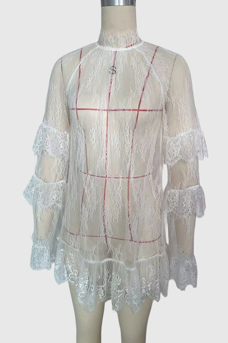 Elegant Lace Sheer Overlay Dress