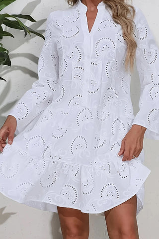 Eyelet Button-Front Casual Dress