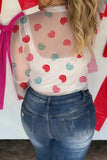 Romantic Heart Print Sheer Mesh Top