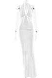 Halter-Back Ruched Evening Dress