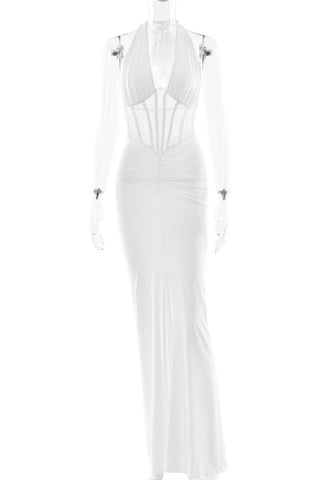 Halter-Back Ruched Evening Dress