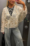 Sequin Wrap Blouse with Tie Waist