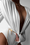 Draped Deep V-Neck Bodysuit