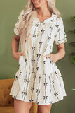 Bow Print Ruffle Mini Dress